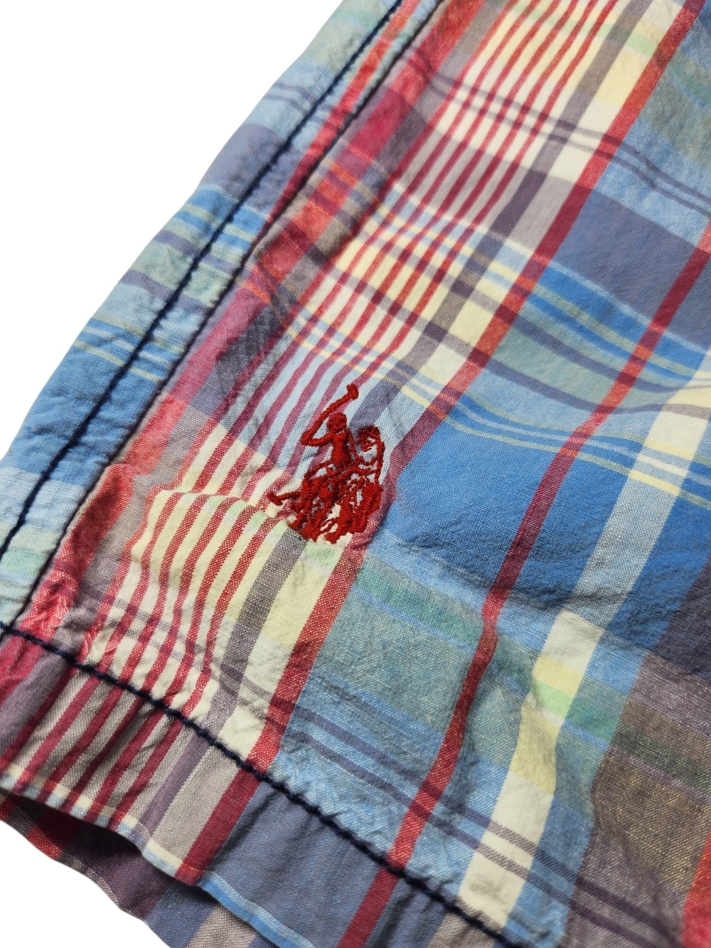 U.S. Polo Assn Men’s Plaid Pull On Drawstring Shorts 2XL Blue Red Cotton Preppy - Picture 4 of 12